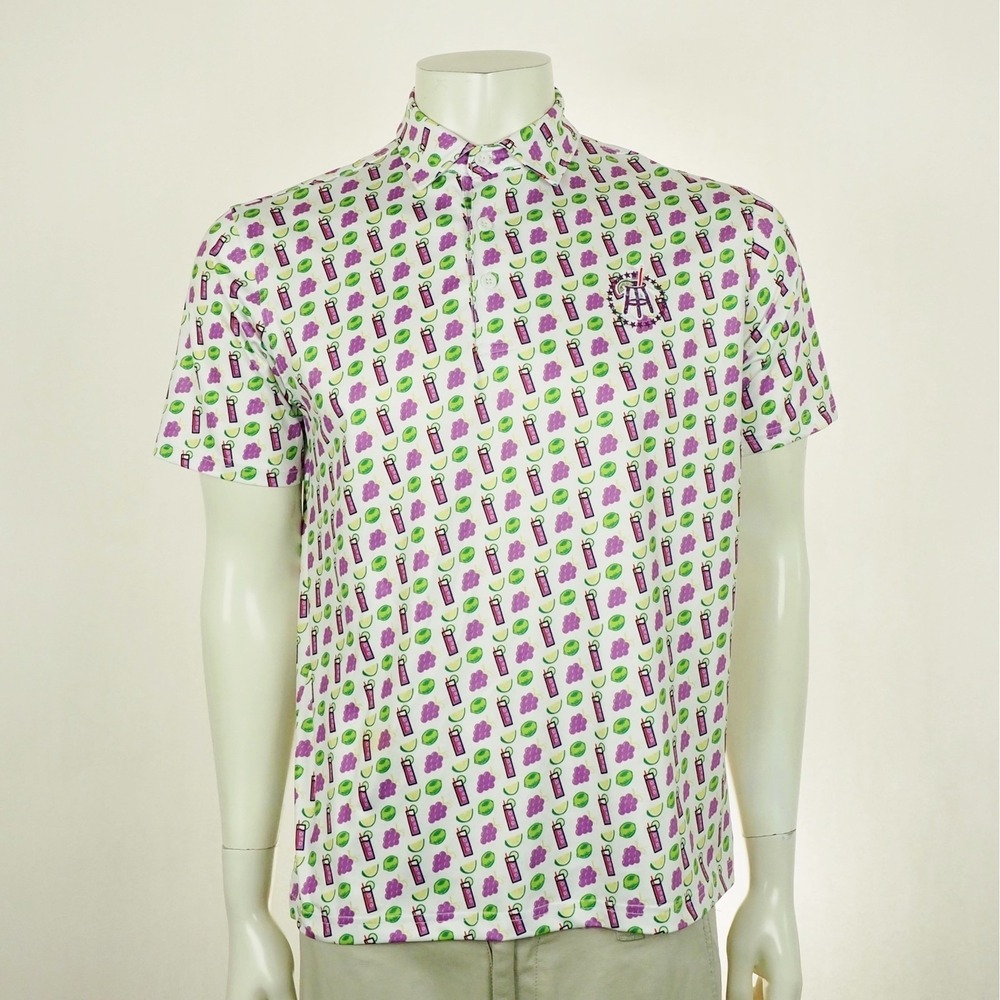 Barstool Sports Golf Polo Shirt Mens Small White Martini Cocktail Grapes Drinks
